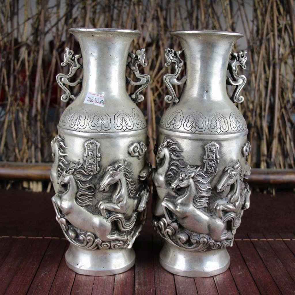  Cặp Bình Bạc Cổ Bát Mã Truy Phong Độc Đáo BKMECN-9639 