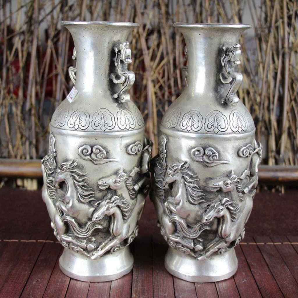  Cặp Bình Bạc Cổ Bát Mã Truy Phong Độc Đáo BKMECN-9639 