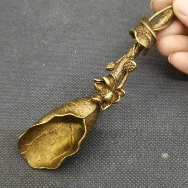  Thìa Xúc Trà Bằng Đồng Hình Lá Sen Thủ Công Cao Cấp BKMECN-9653 