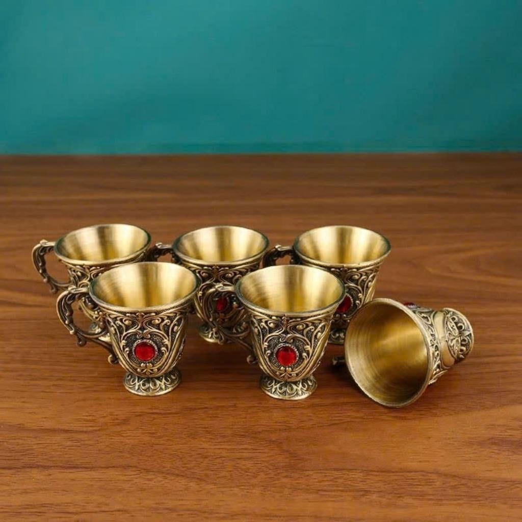  Bộ Ấm Ly Đồng Dáng Cao Đính Đá Ruby Hoàng Gia BKMECN-9667 