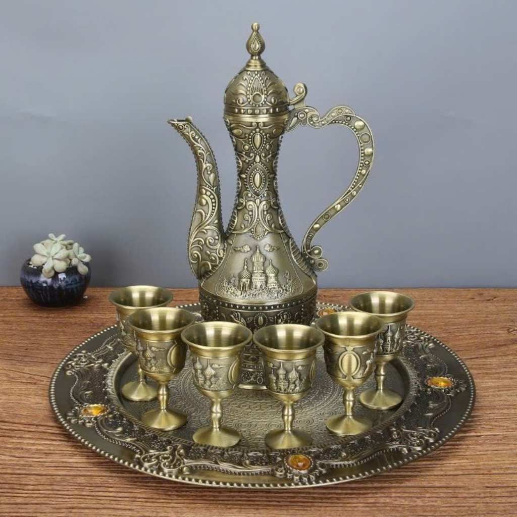  Bộ Ấm Ly Đồng Ba Tư Chạm Nổi Lâu Đài Cổ Kính BKMECN-9668 