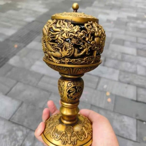  Xông Trầm Đồng Chân Cao Đúc Rồng Sưu Tầm BKMECN-9675 