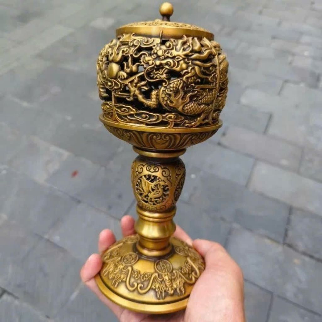  Xông Trầm Đồng Chân Cao Đúc Rồng Sưu Tầm BKMECN-9675 