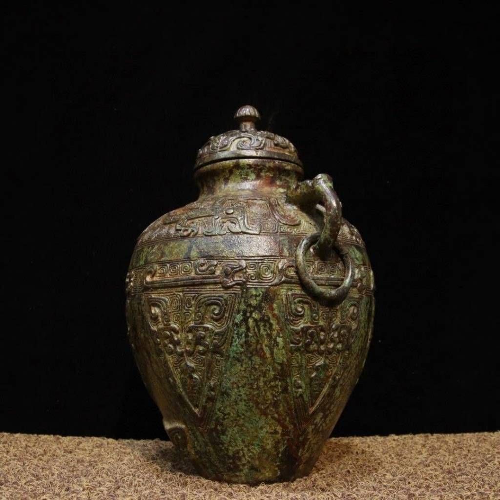  Bình Đồng Cổ Hai Quai Sưu Tầm Họa Tiết Phù Điêu BKMECN-9679 