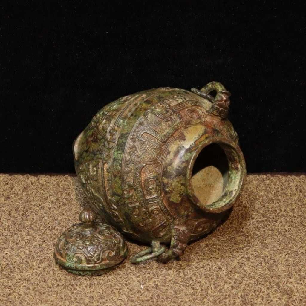  Bình Đồng Cổ Hai Quai Sưu Tầm Họa Tiết Phù Điêu BKMECN-9679 