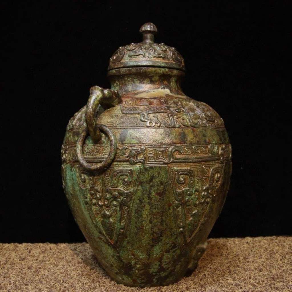  Bình Đồng Cổ Hai Quai Sưu Tầm Họa Tiết Phù Điêu BKMECN-9679 