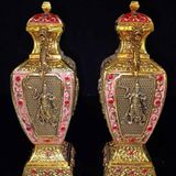  Cặp Bình Đồng Cổ Khảm Men Hồng Phù Điêu Võ Tướng BKMECN-9680 