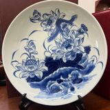  Đĩa cảnh gốm sứ Bát Tràng  Sen Men Lam BKCECN-10261 