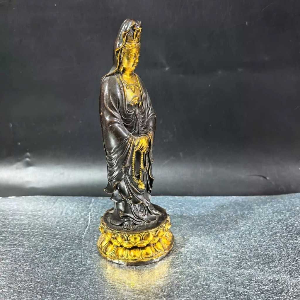  Tượng Phật Bà Quan Âm Đứng Đài Sen Bằng Đồng BKMECN-9722 