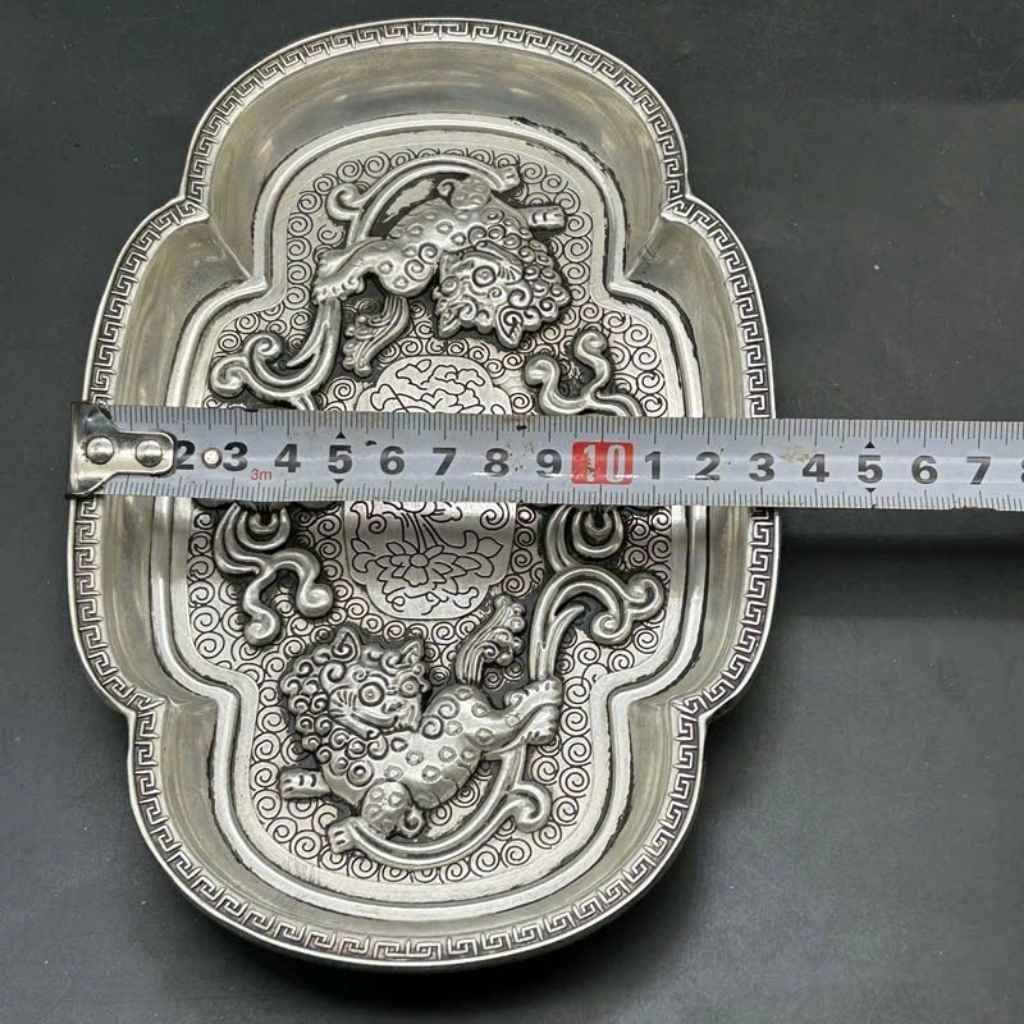  Khay Đồng Mạ Bạc Giả Cổ Song Lân Vờn Ngọc BKMECN-9723 