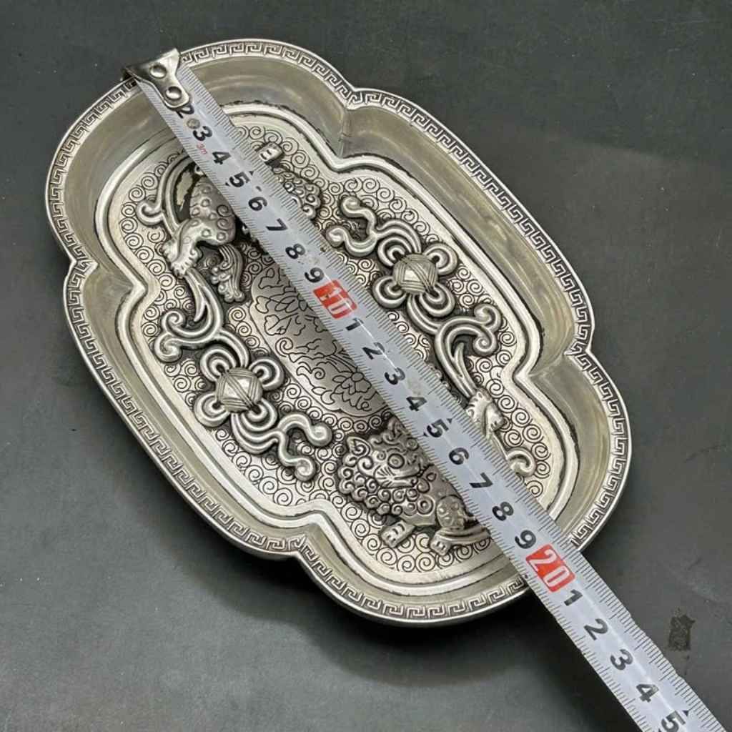  Khay Đồng Mạ Bạc Giả Cổ Song Lân Vờn Ngọc BKMECN-9723 