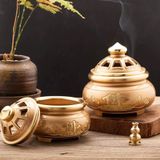  Lư Hương Đồng Thau Đỏ Chạm Chữ Phật BKMECN-9726 