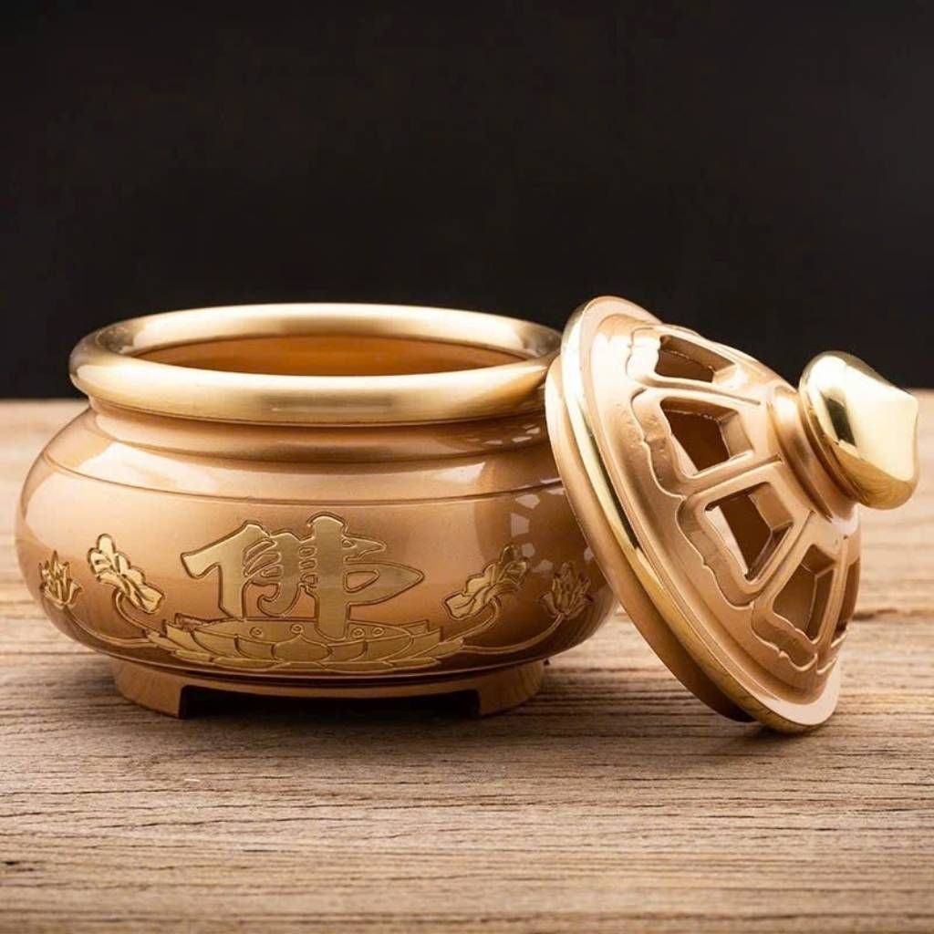  Lư Hương Đồng Thau Đỏ Chạm Chữ Phật BKMECN-9726 