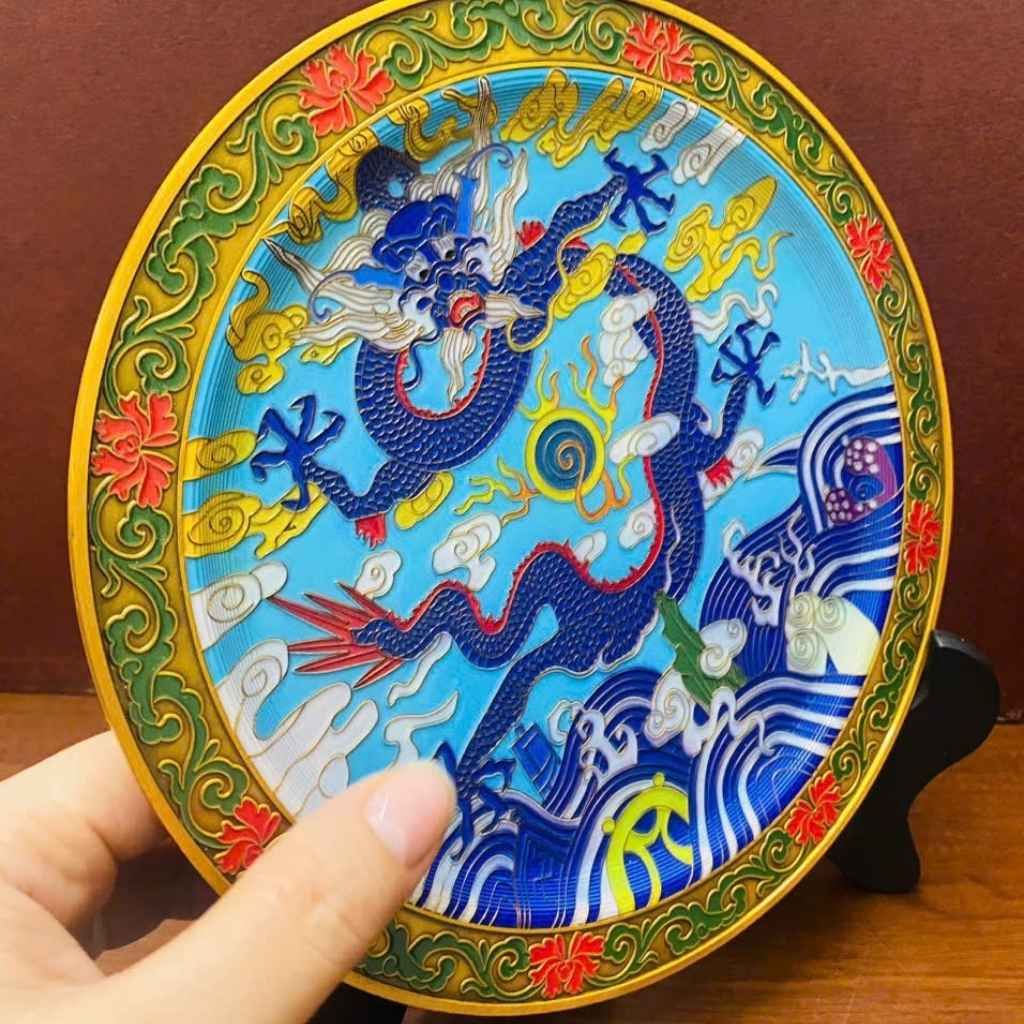  Đĩa Cảnh Đồng Pháp Lam Họa Tiết Rồng Xanh BKMECN-9729 