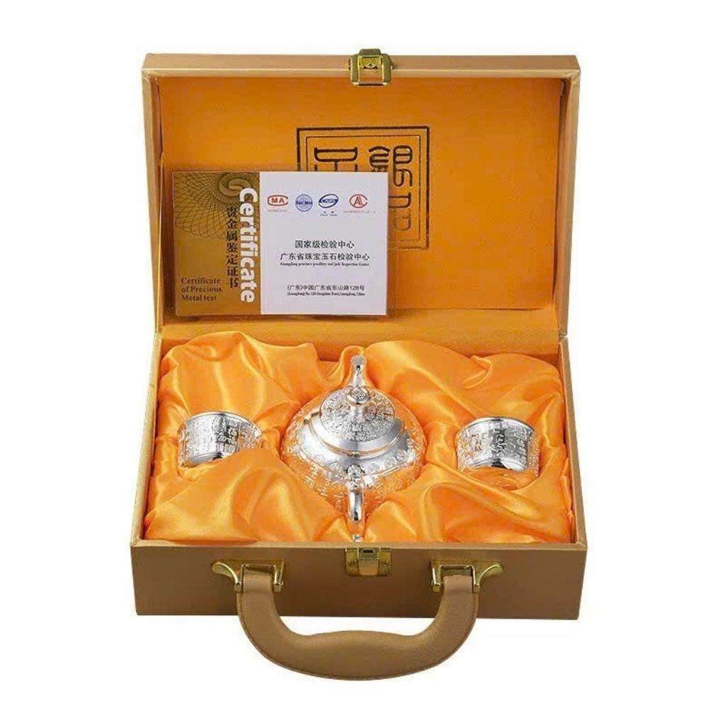  Bộ Ấm Chén Mạ Bạc Chạm Khắc Chữ “Phúc” BKMECN-9741 