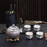  Bộ Ấm Chén Mạ Bạc Chạm Khắc Chữ “Phúc” BKMECN-9741 