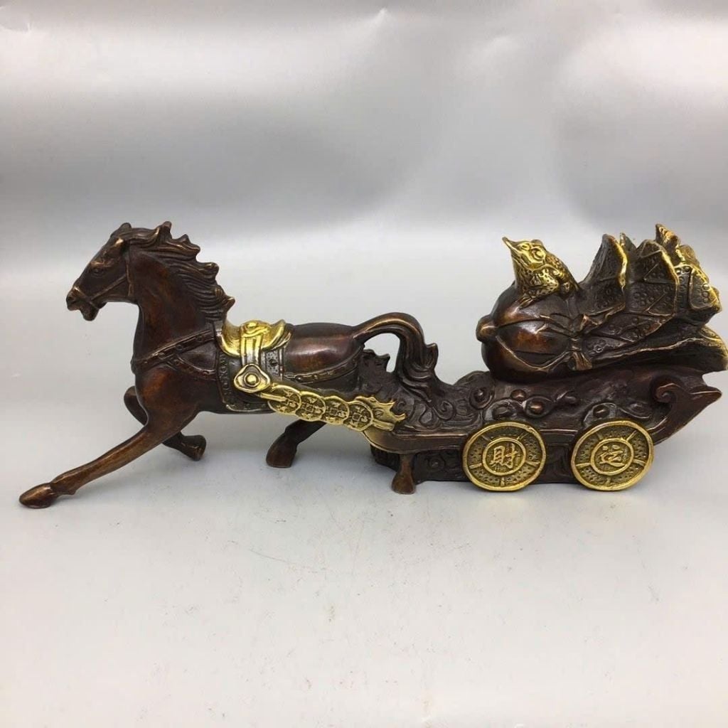  Tượng Ngựa Kéo Bắp Cải Tài Lộc Bằng Đồng BKMECN-9742 