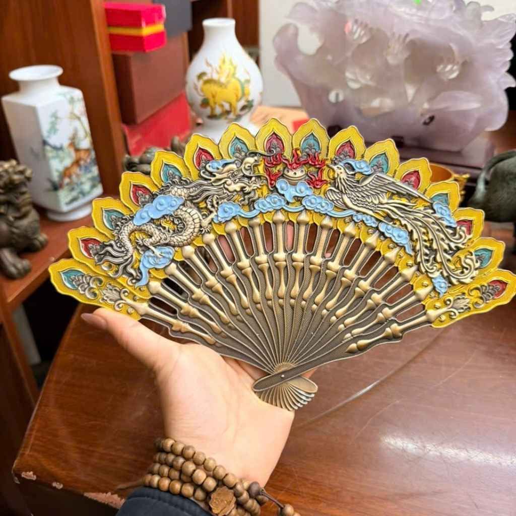  Quạt Đồng Trang Trí Khảm Long Phụng Trình Tường BKMECN-9747 