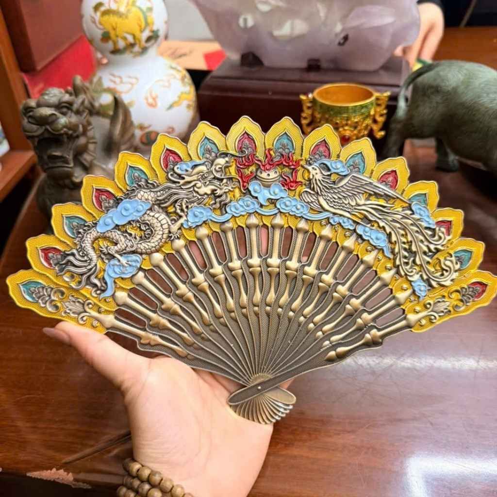  Quạt Đồng Trang Trí Khảm Long Phụng Trình Tường BKMECN-9747 