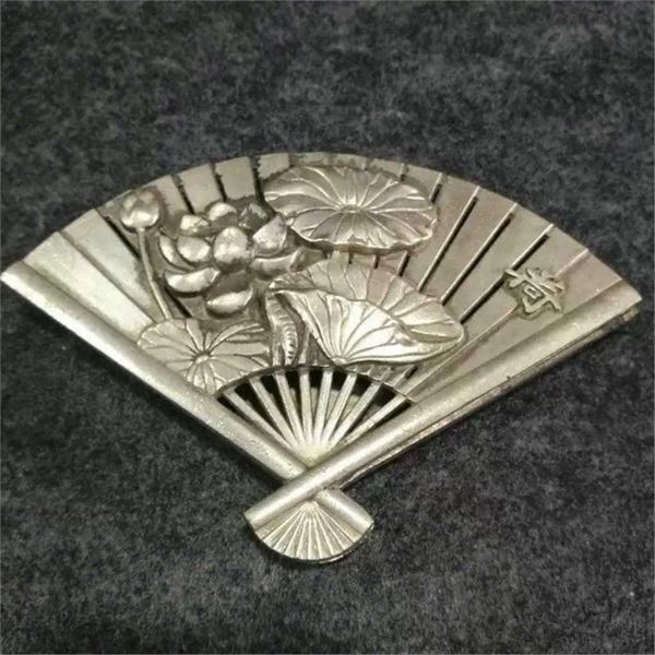  Quạt Đồng Mạ Bạc Chạm Nổi Hoa Sen BKMECN-9749 