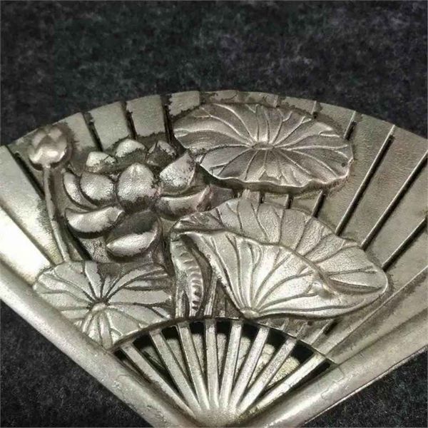  Quạt Đồng Mạ Bạc Chạm Nổi Hoa Sen BKMECN-9749 