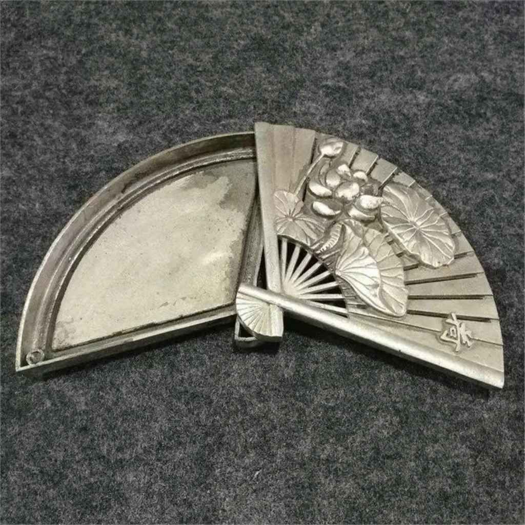  Quạt Đồng Mạ Bạc Chạm Nổi Hoa Sen BKMECN-9749 