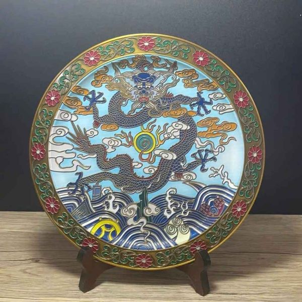  Đĩa Thưởng Rồng Chạm Pháp Lam Cổ Đẹp BKMECN-9754 