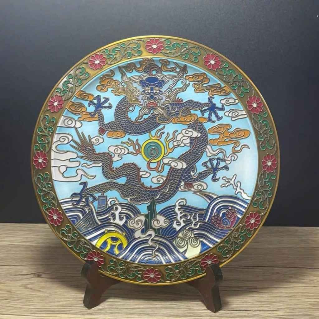  Đĩa Thưởng Rồng Chạm Pháp Lam Cổ Đẹp BKMECN-9754 