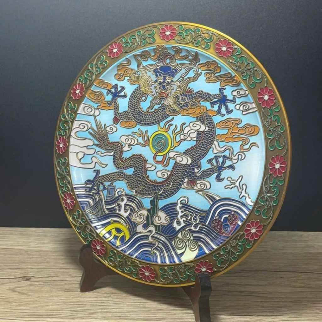  Đĩa Thưởng Rồng Chạm Pháp Lam Cổ Đẹp BKMECN-9754 