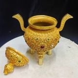  Lư Hương Đồng Mạ Vàng Tai Vạc Đính Ngọc Thủ Công BKMECN-9765 