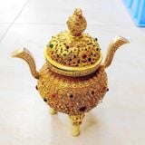  Lư Hương Đồng Mạ Vàng Tai Vạc Đính Ngọc Thủ Công BKMECN-9765 