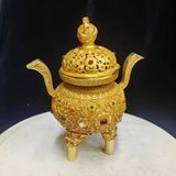  Lư Hương Đồng Mạ Vàng Tai Vạc Đính Ngọc Thủ Công BKMECN-9765 