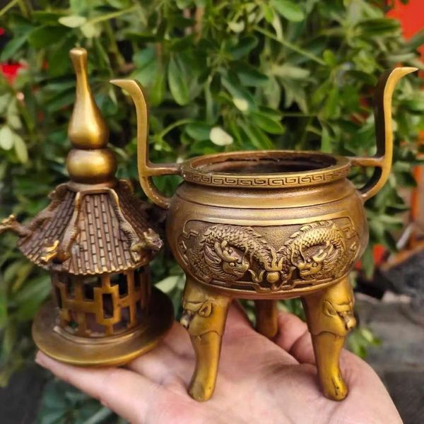  Lư Hương Đồng Hình Tháp Chạm Rồng Nổi BKMECN-9773 