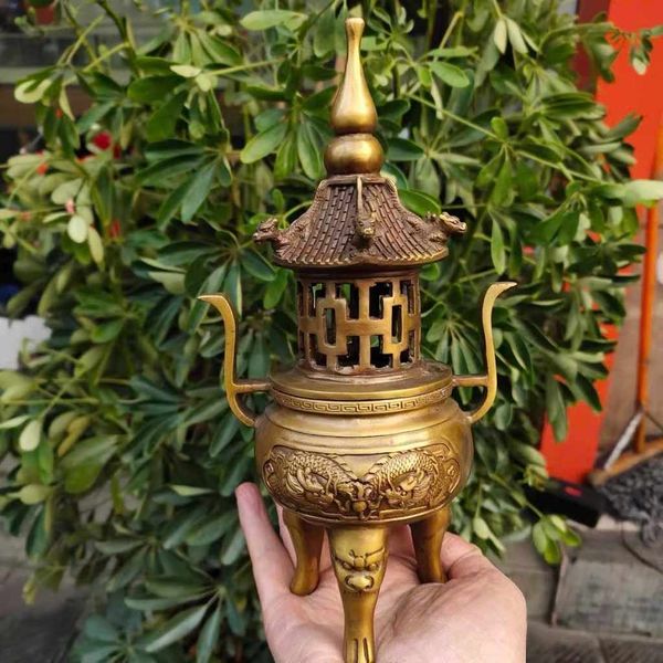  Lư Hương Đồng Hình Tháp Chạm Rồng Nổi BKMECN-9773 