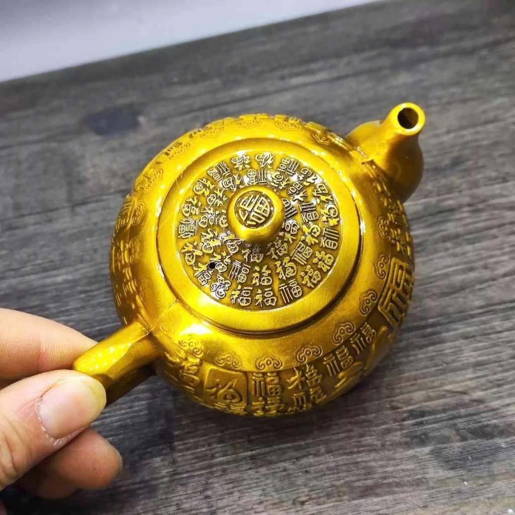  Ấm Đồng Vàng Khắc Trăm Chữ Phúc Cổ BKMECN-9774 