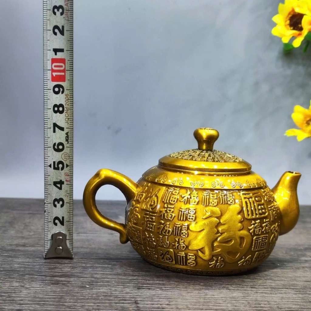  Ấm Đồng Vàng Khắc Trăm Chữ Phúc Cổ BKMECN-9774 