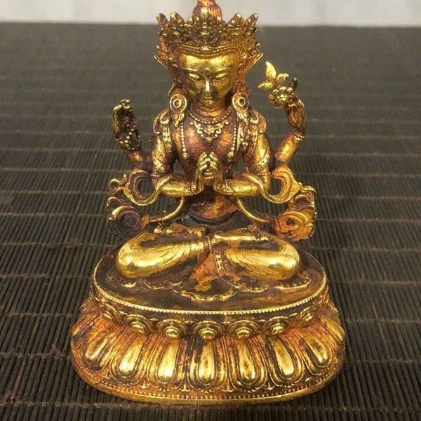  Tượng Phật Quan Âm Tứ Thủ Mạ Vàng Cổ BKMECN-9776 