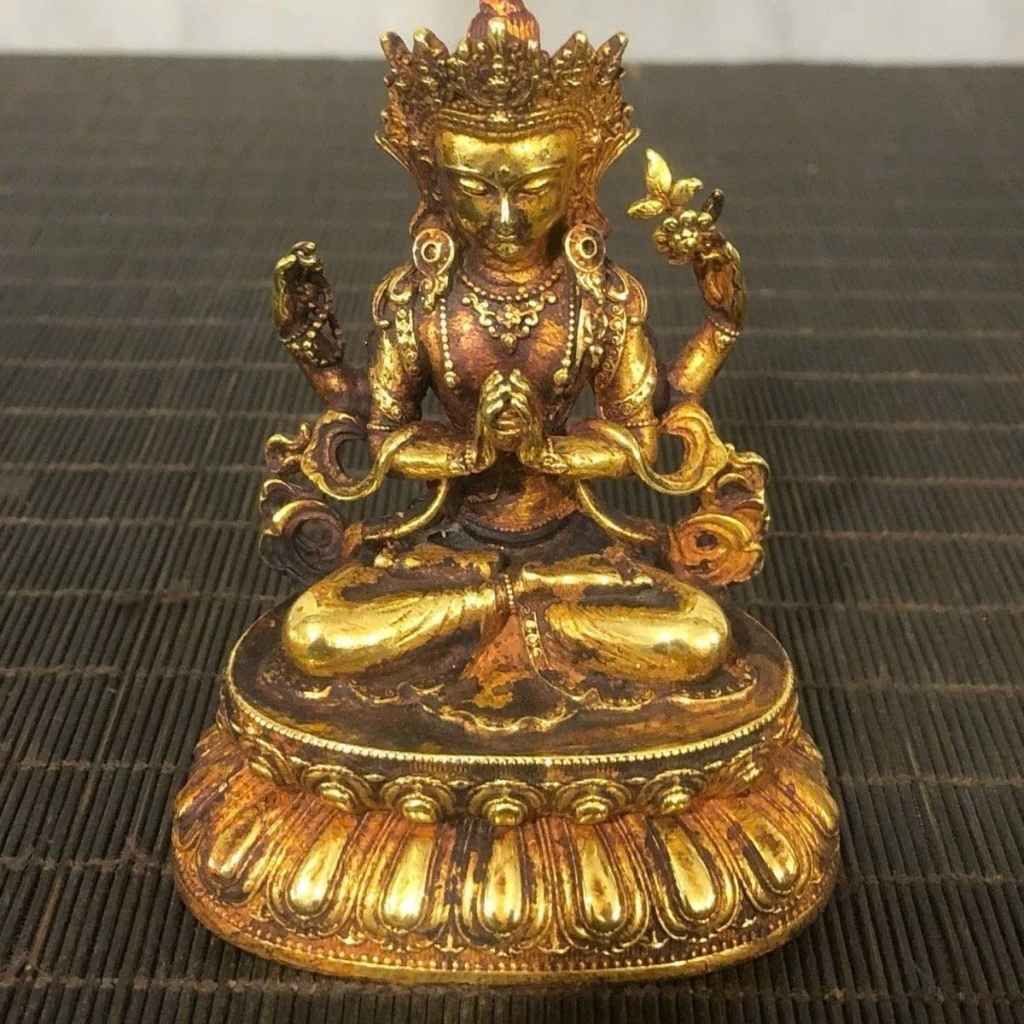  Tượng Phật Quan Âm Tứ Thủ Mạ Vàng Cổ BKMECN-9776 