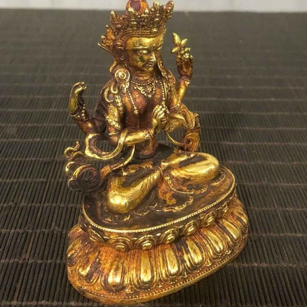  Tượng Phật Quan Âm Tứ Thủ Mạ Vàng Cổ BKMECN-9776 