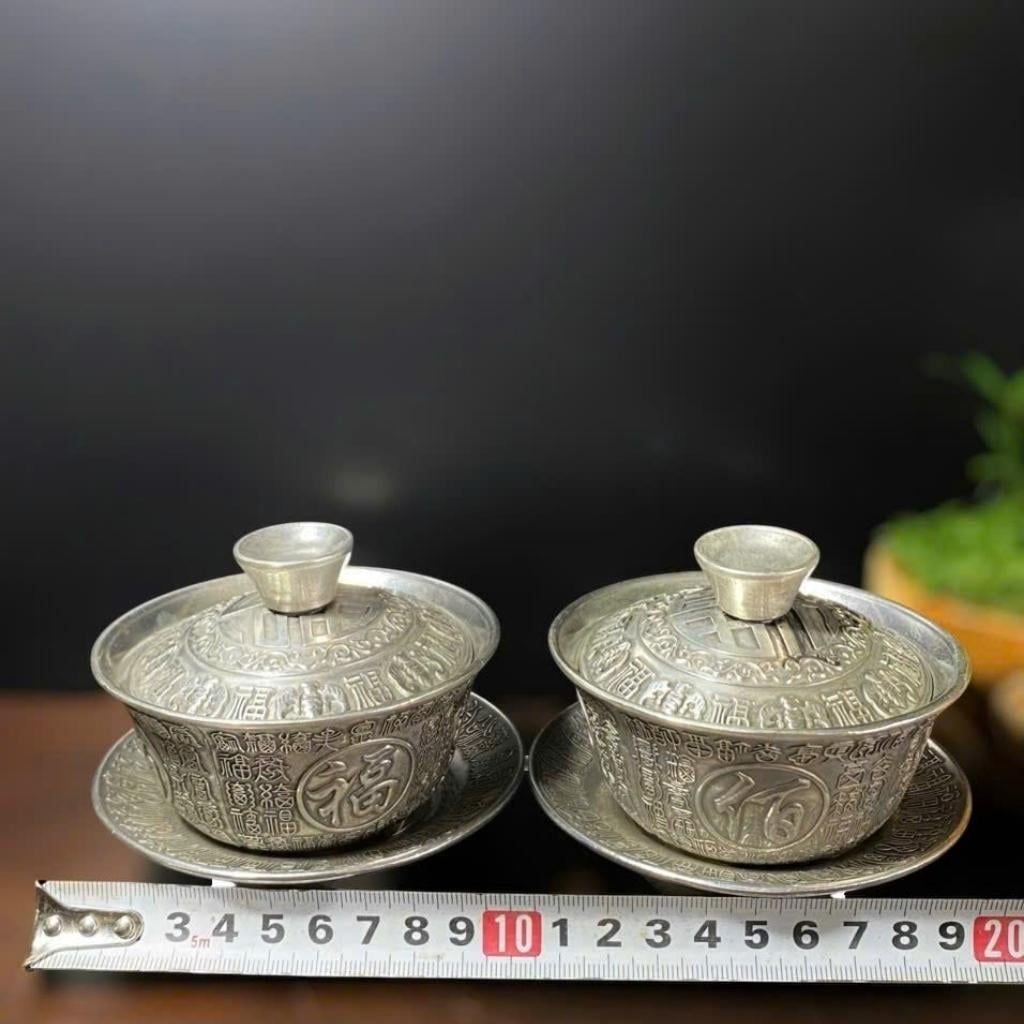  Tách Trà Mạ Bạc Chạm Phúc Lộc Thọ BKMECN-9777 