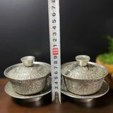  Tách Trà Mạ Bạc Chạm Phúc Lộc Thọ BKMECN-9777 