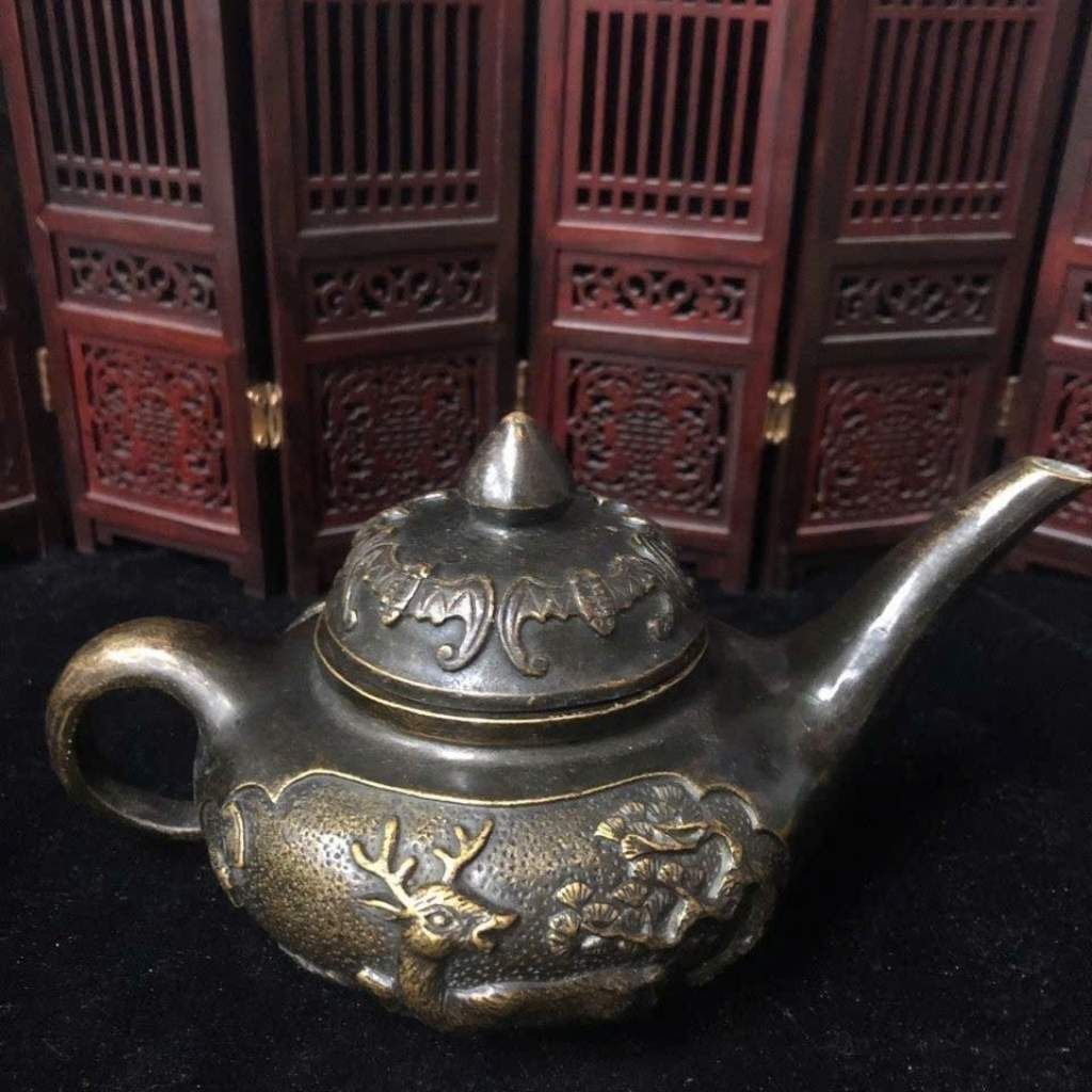  Ấm Đồng Phong Thủy Chạm Khắc Hươu Nai Rồng BKMECN-9780 