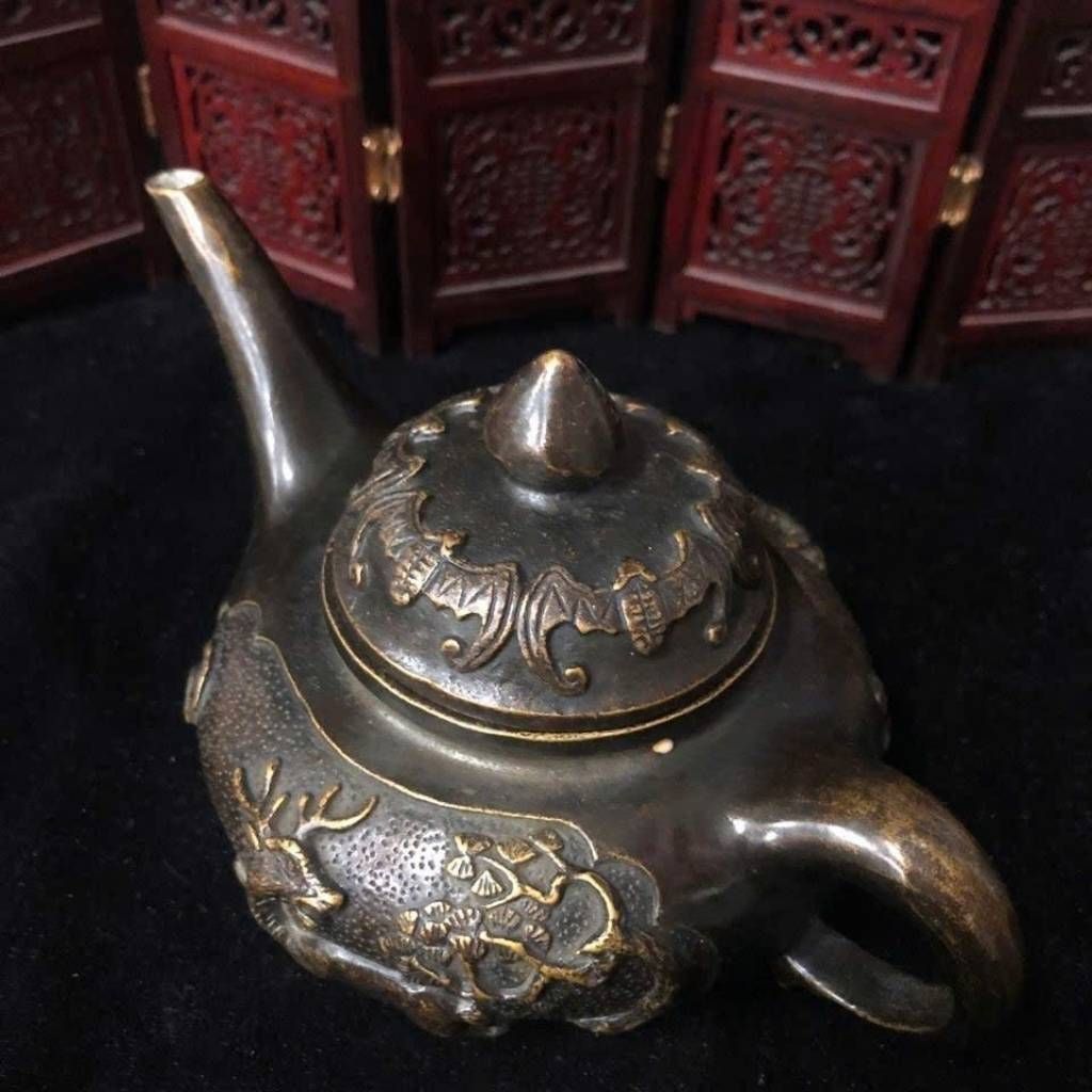  Ấm Đồng Phong Thủy Chạm Khắc Hươu Nai Rồng BKMECN-9780 