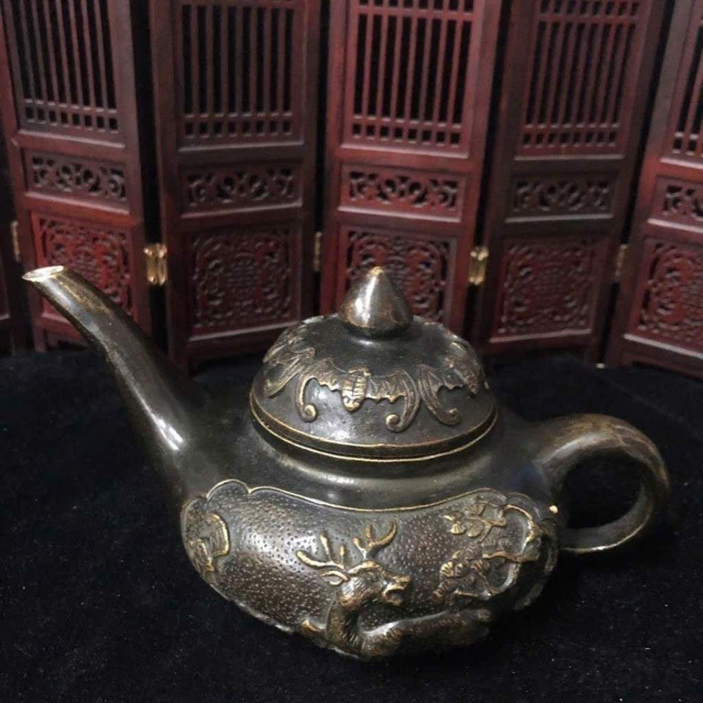  Ấm Đồng Phong Thủy Chạm Khắc Hươu Nai Rồng BKMECN-9780 