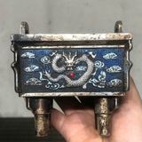  Lư Hương Đồng Mạ Bạc Họa Tiết Rồng Phong Thủy BKMECN-9784 