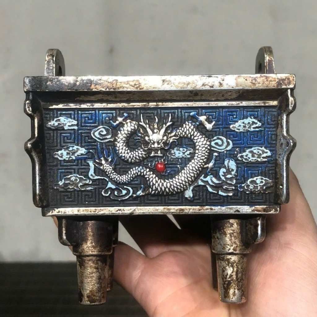  Lư Hương Đồng Mạ Bạc Họa Tiết Rồng Phong Thủy BKMECN-9784 