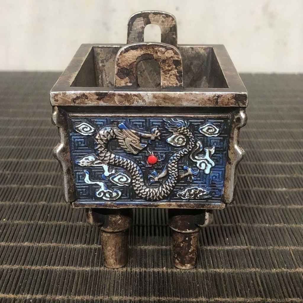  Lư Hương Đồng Mạ Bạc Họa Tiết Rồng Phong Thủy BKMECN-9784 