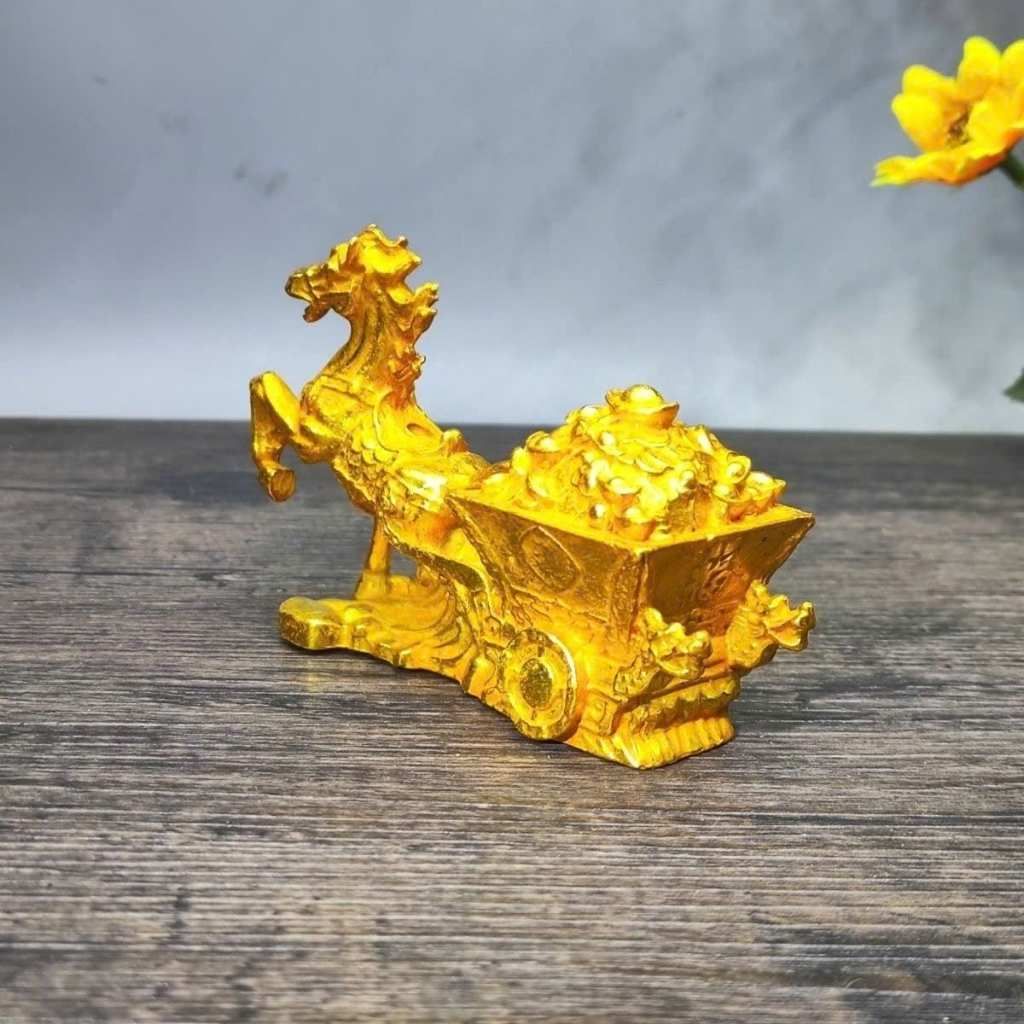  Tượng Ngựa Kéo Xe Tiền Đồng Mạ Vàng Phong Thủy BKMECN-9812 