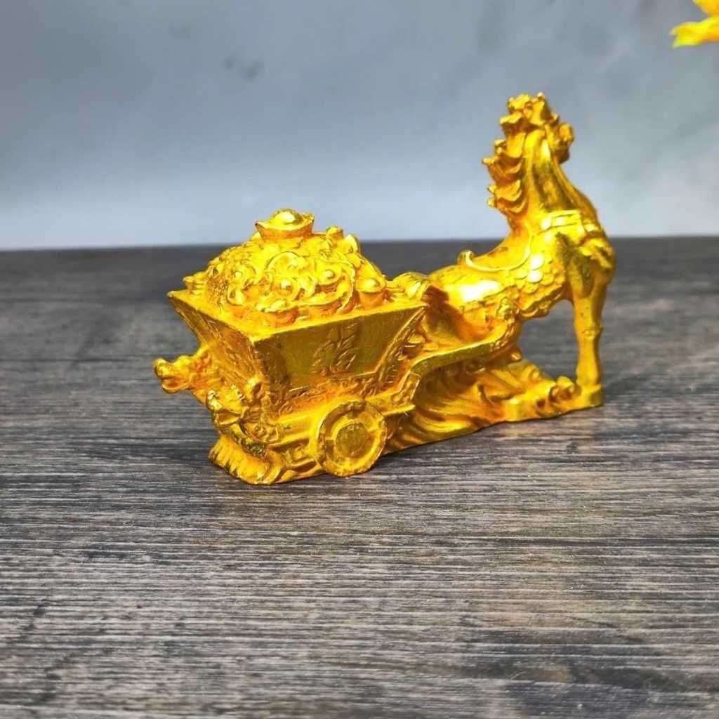  Tượng Ngựa Kéo Xe Tiền Đồng Mạ Vàng Phong Thủy BKMECN-9812 