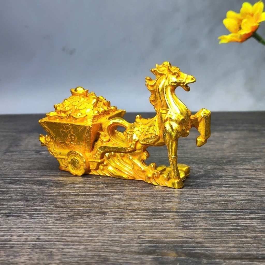  Tượng Ngựa Kéo Xe Tiền Đồng Mạ Vàng Phong Thủy BKMECN-9812 
